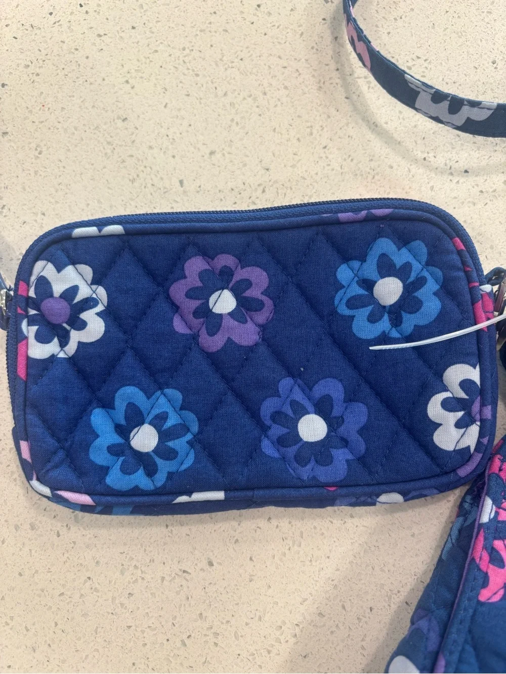 Vera Bradley Quilted Floral Crossbody Bag and Pouch in Navy “”Ellie Flowers”